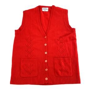 VTG Sears Sweater Vest Womens Sz S Red Cardigan V-Neck Academia Preppy Holiday‎